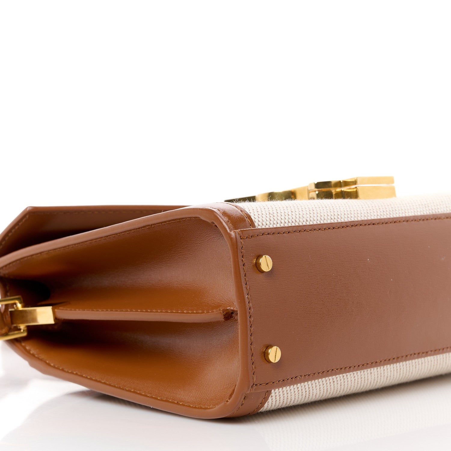 Saint Laurent Canvas Calfskin Mini Classic Monogram Cassandra Top Handle Tan Natural 10 of 12
