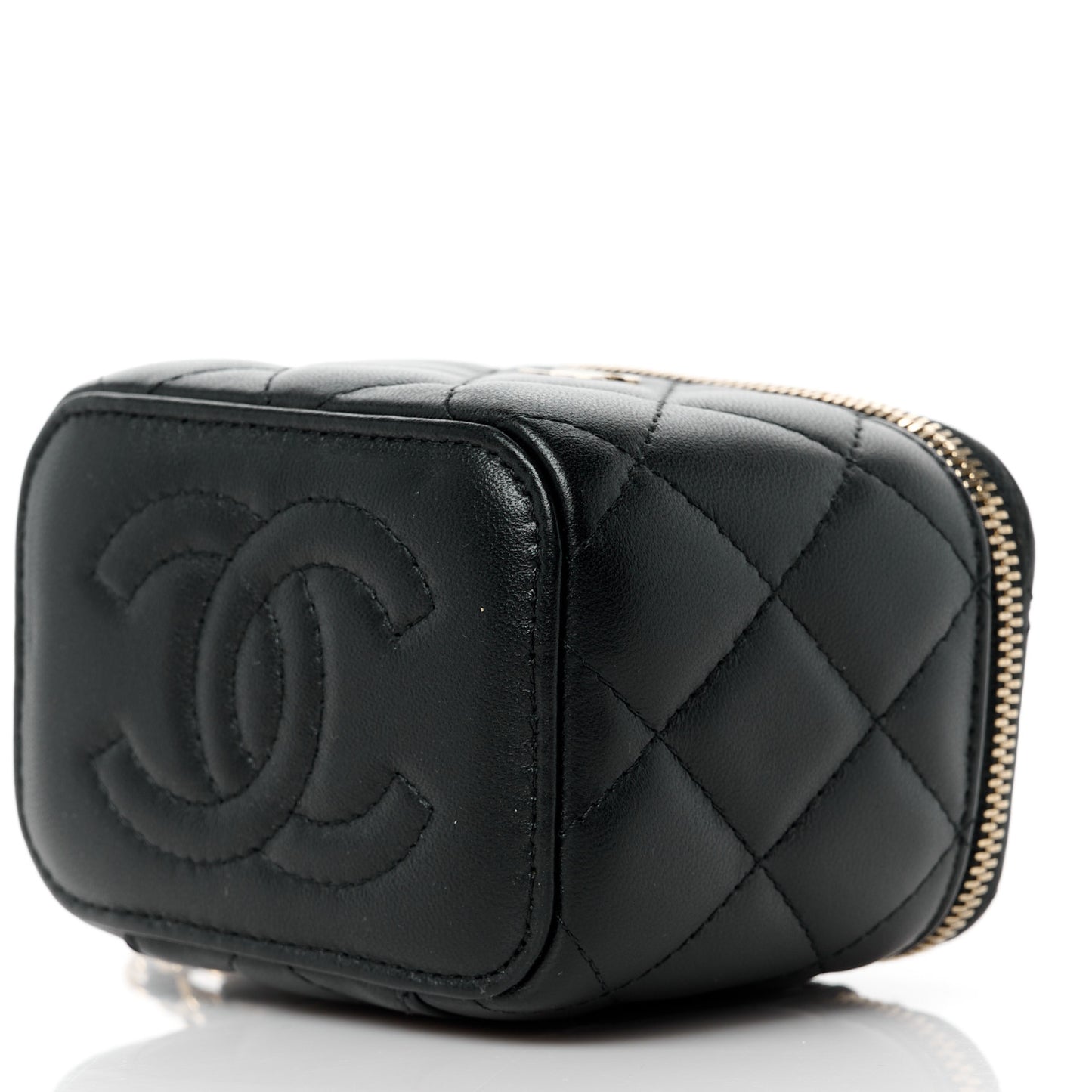 Lambskin Quilted Mini Vanity Case With Chain Black