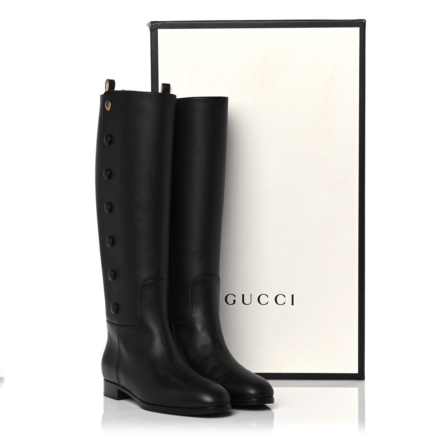 Gucci Calfskin Buttons Lifford Knee High Boots 39 Black 9 of 9