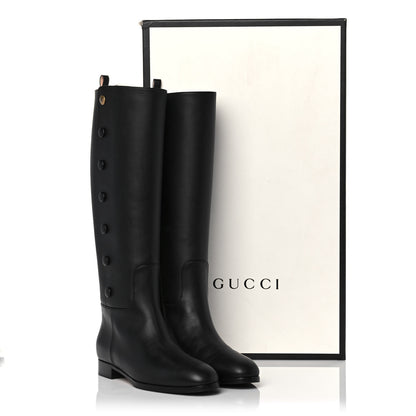 Gucci Calfskin Buttons Lifford Knee High Boots 39 Black 9 of 9