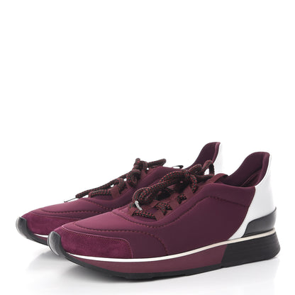 Hermes Tech Canvas Calfskin Suede Goatskin Womens Miles Sneakers 40 Lie De Vin Blanc 3 of 7