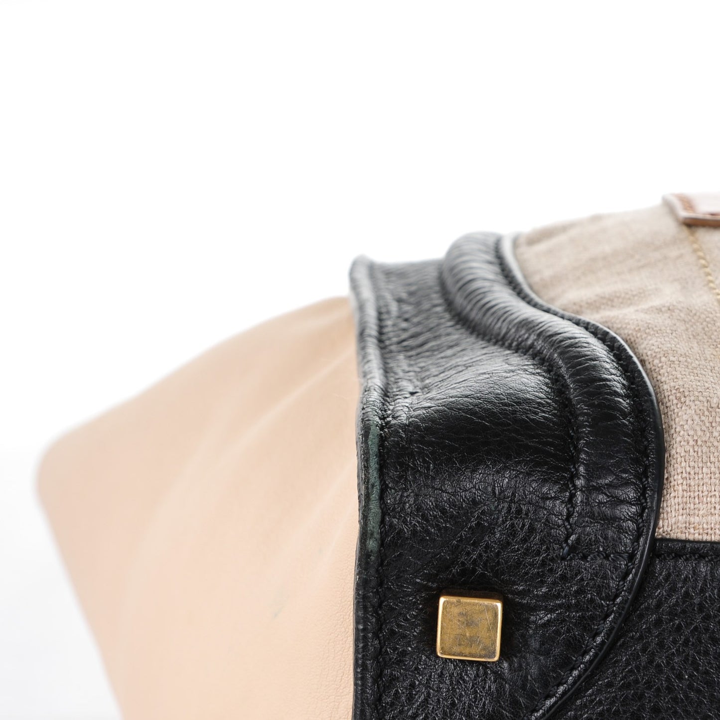 Calfskin Linen Mini Tri-Color Luggage Beige