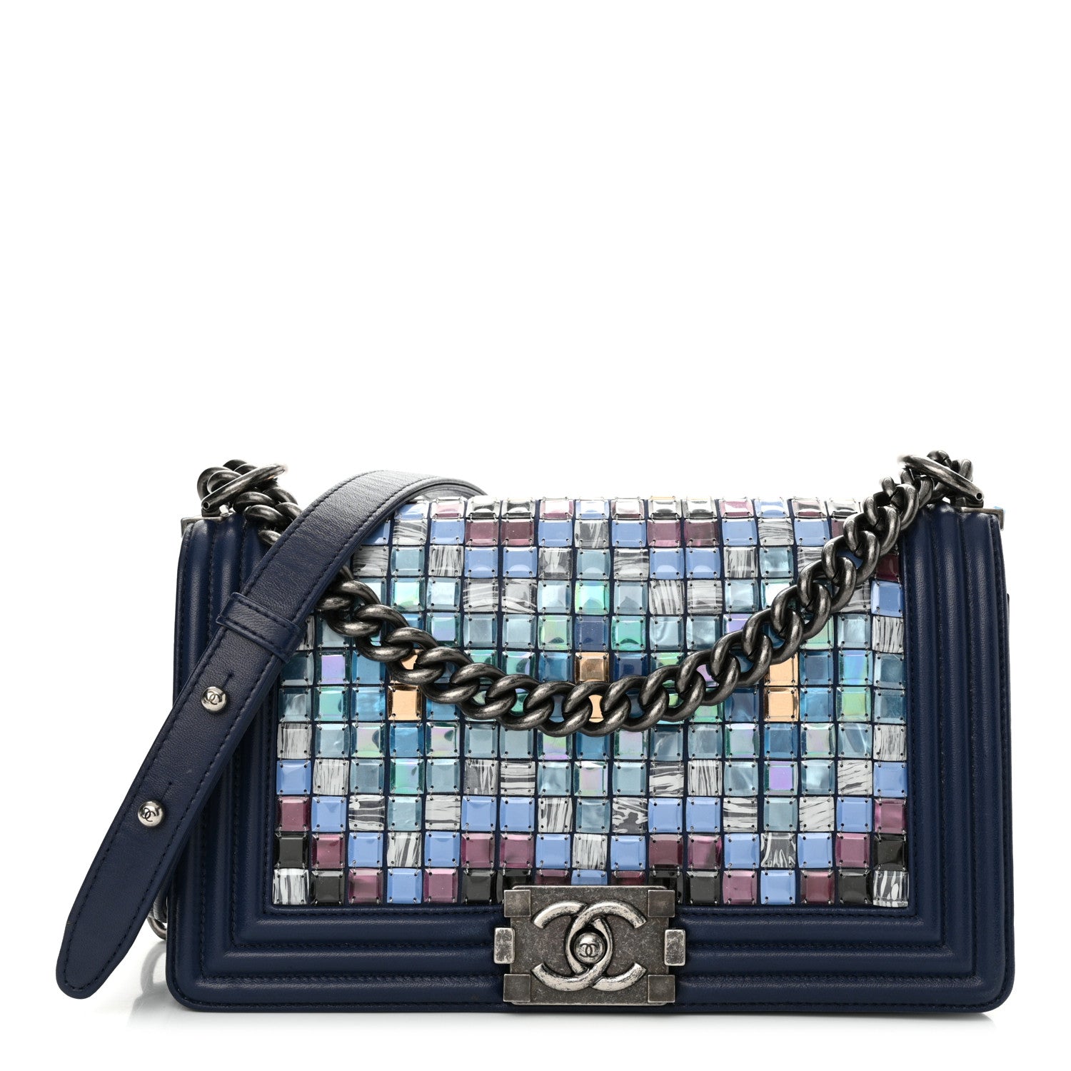 Chanel Lambskin Tile Medium Mosaic Boy Flap Navy Multicolor 1 of 12