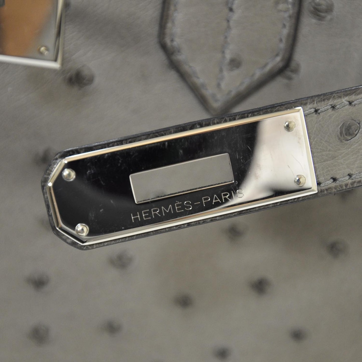 Ostrich Birkin 30 Gris Tourterelle