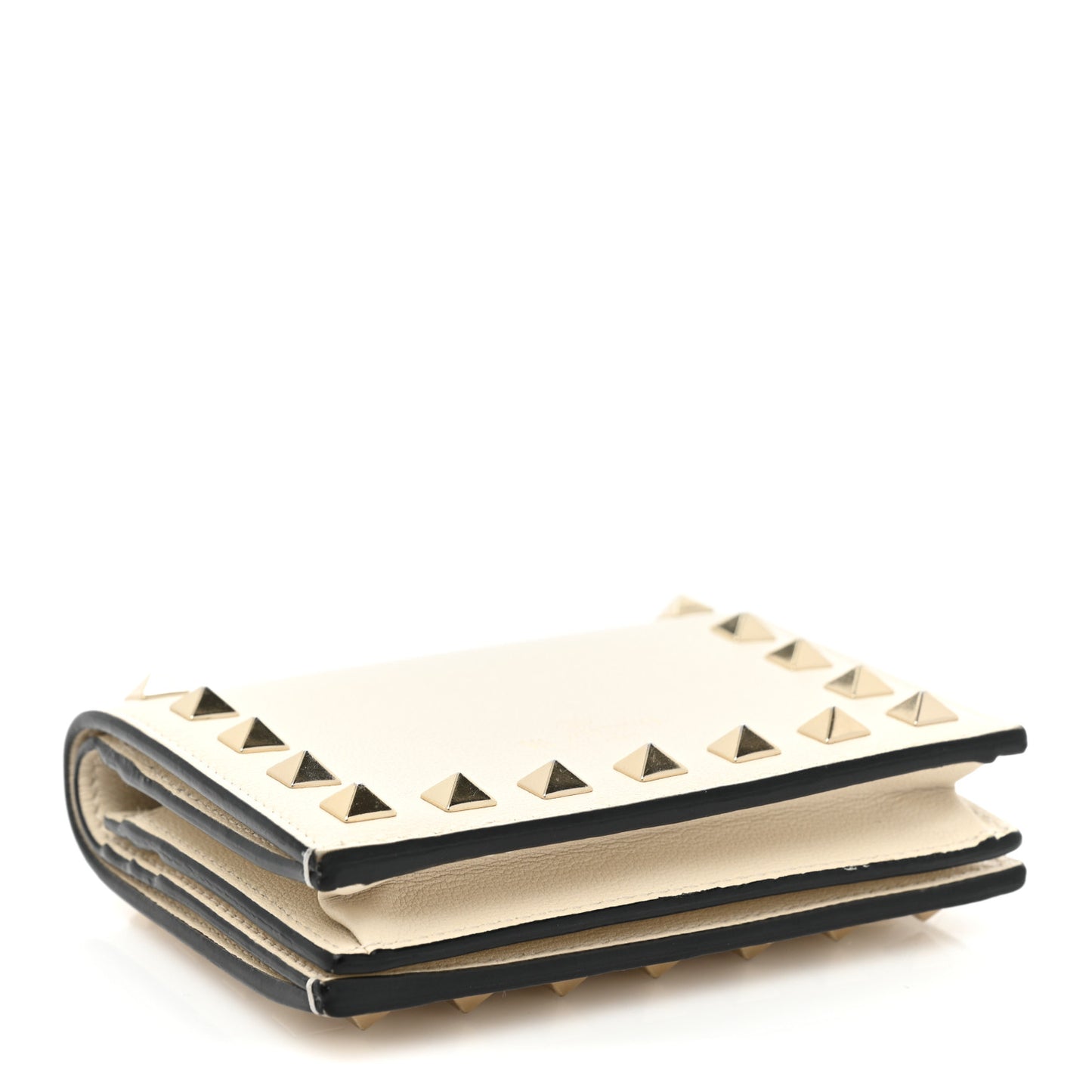 Calfskin Rockstud French Flap Wallet Light Ivory