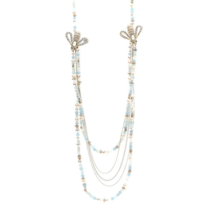 Chanel Beaded Pearl Crystal CC Bee Long Multi Strand Necklace Gold Blue 1 of 5