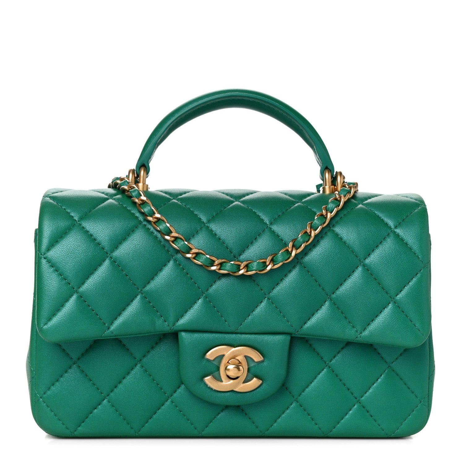 Chanel Iridescent Lambskin Quilted Mini Top Handle Rectangular Flap Green 1 of 11