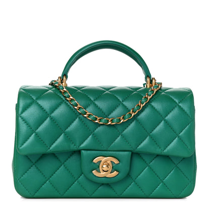 Chanel Iridescent Lambskin Quilted Mini Top Handle Rectangular Flap Green 1 of 11