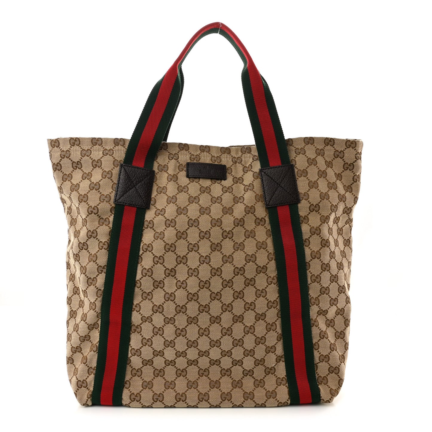 GG Monogram Medium Web Handle Vertical Tote Dark Brown