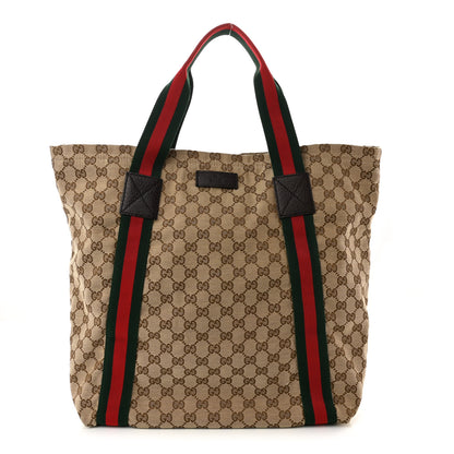 Gucci GG Monogram Medium Web Handle Vertical Tote Dark Brown 1 of 12