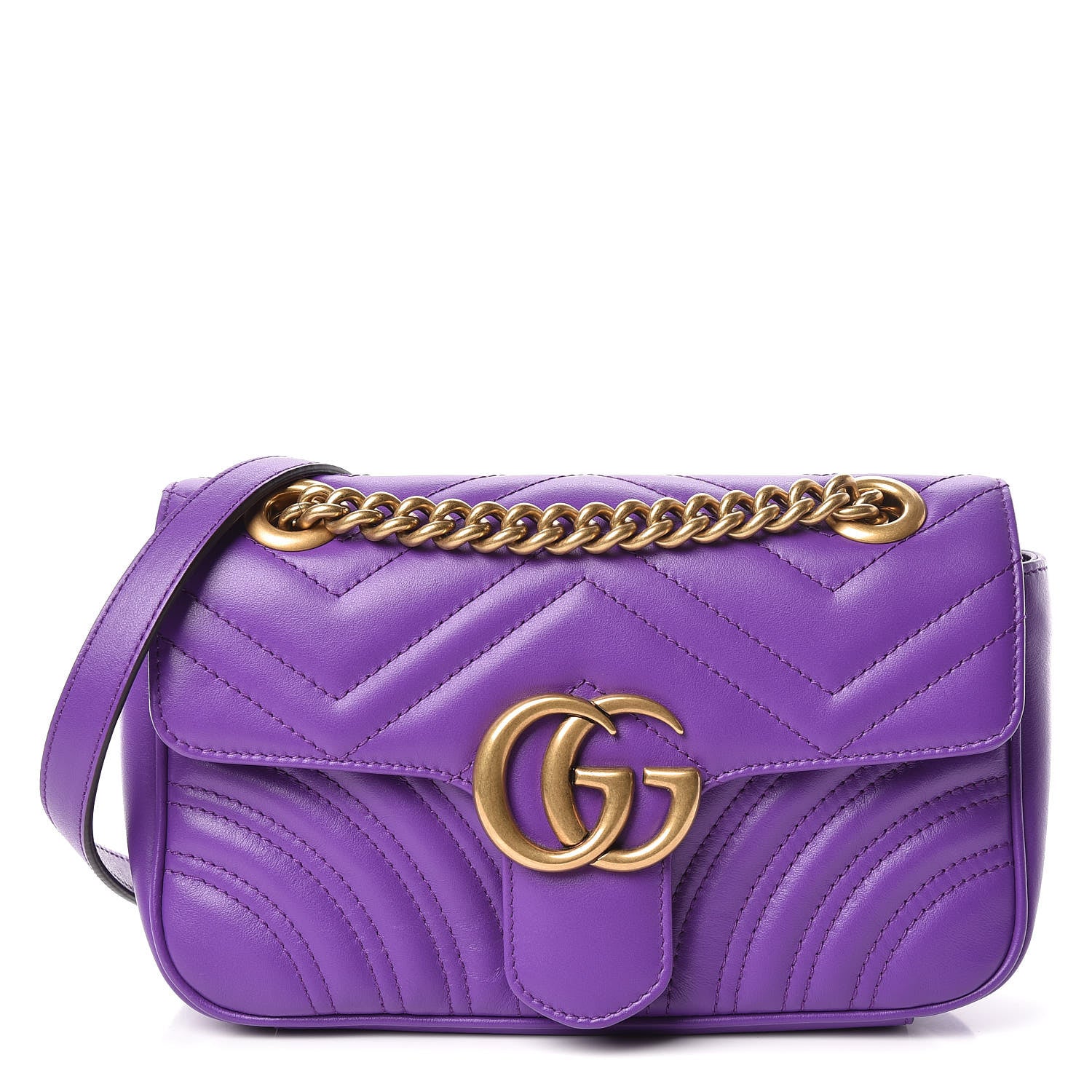 Gucci Calfskin Matelasse Mini GG Marmont Shoulder Bag Shine Purple