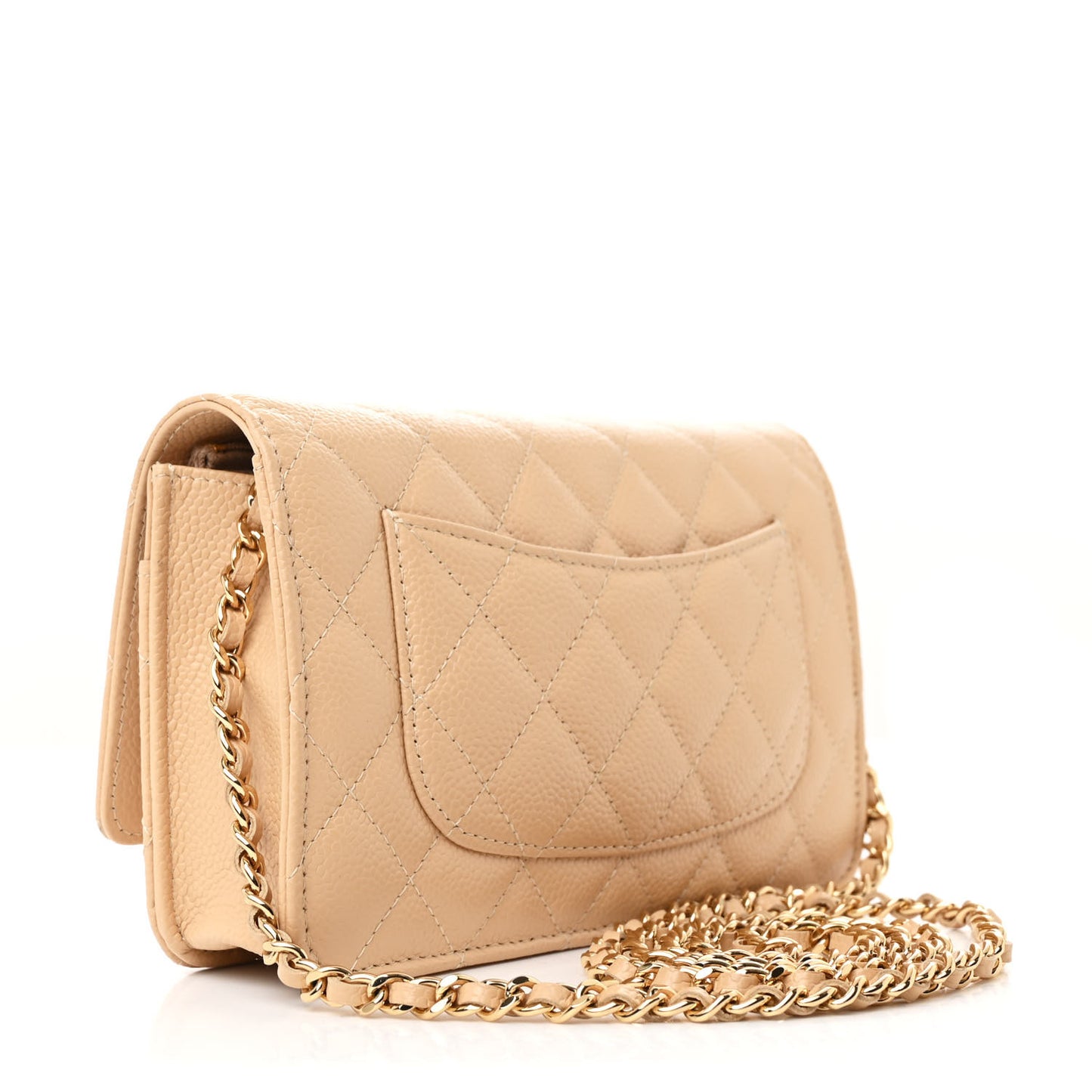 Caviar Quilted Wallet on Chain WOC Beige