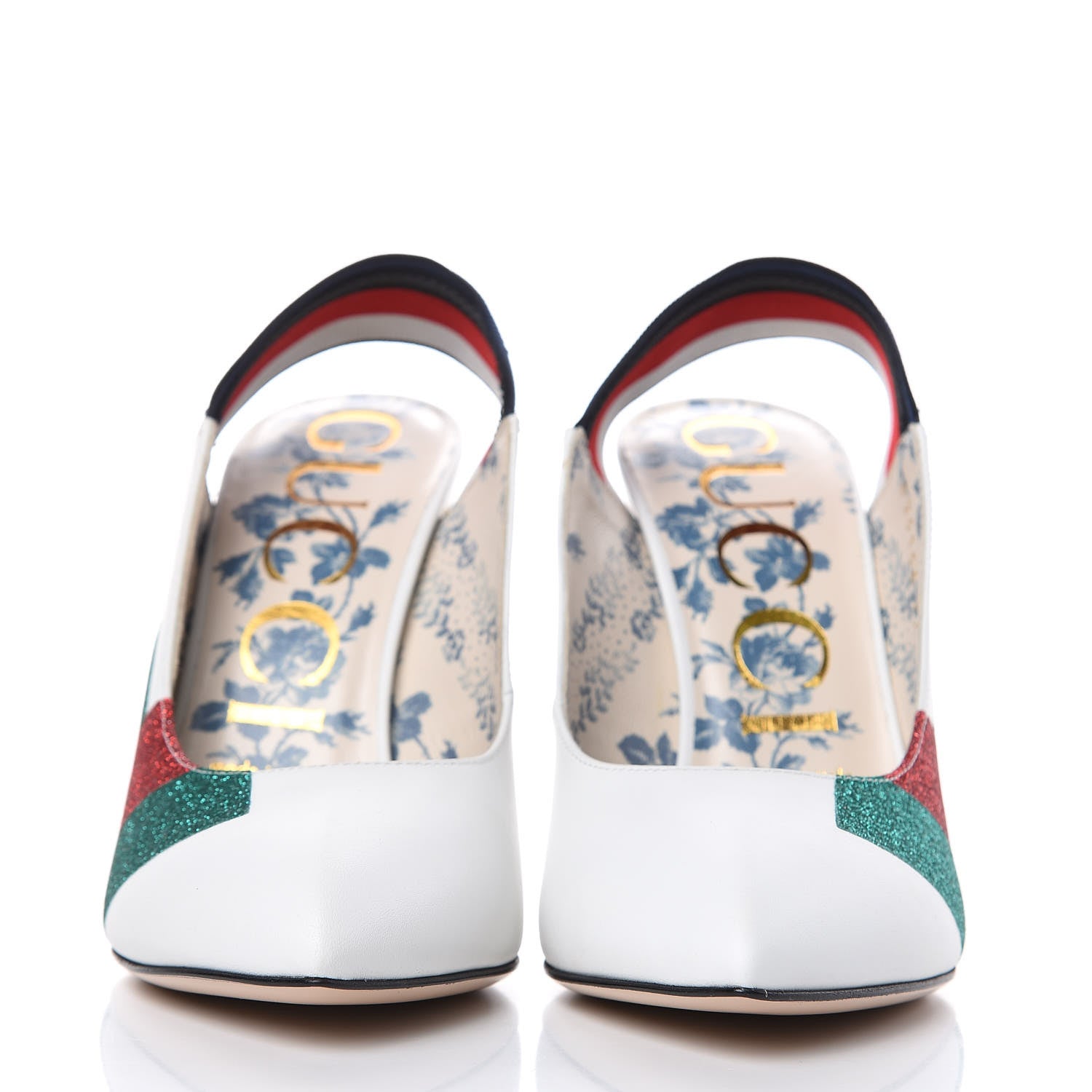Gucci Calfskin Glitter Web High Heel Slingback Pumps 37 White 2 of 8