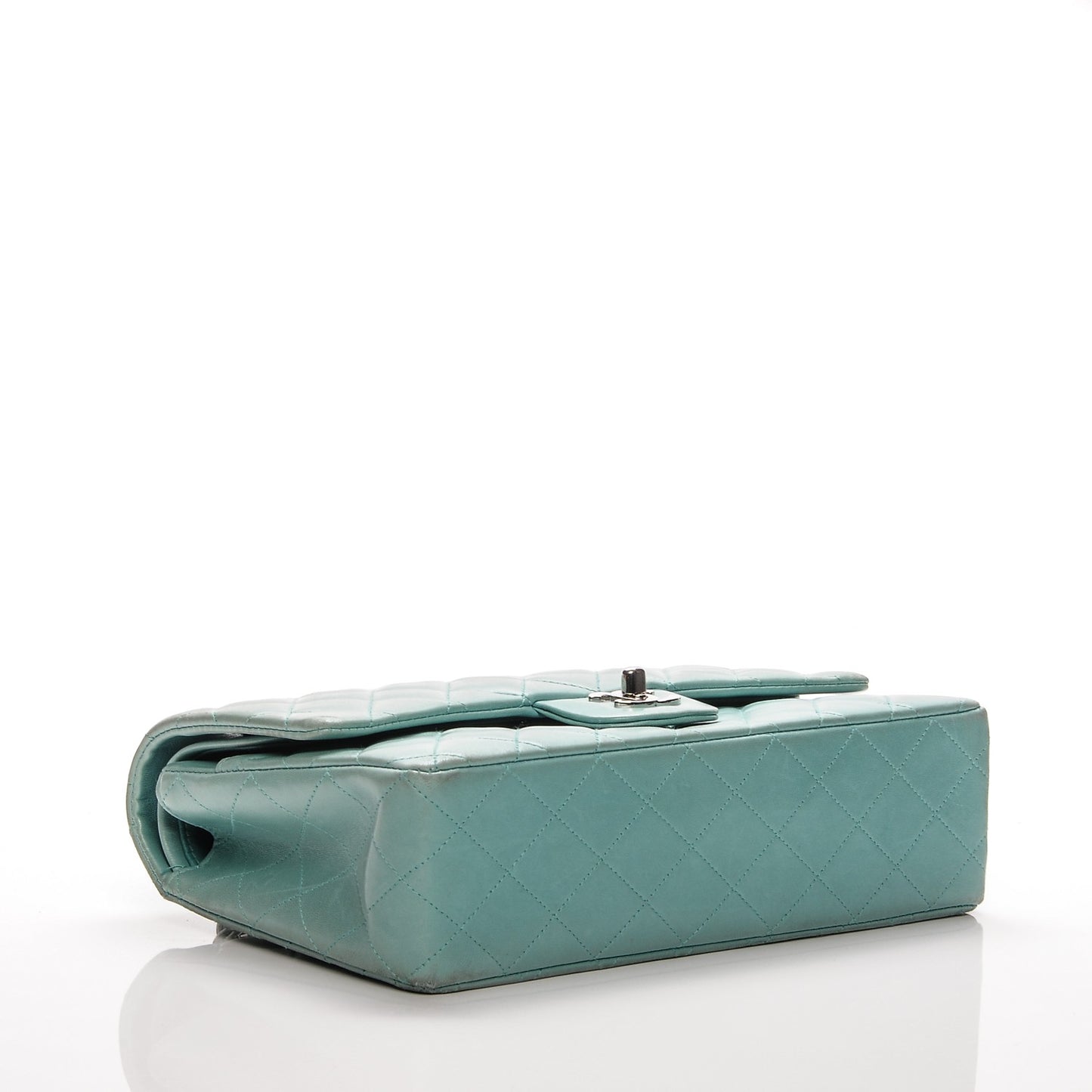 Lambskin Quilted Medium Double Flap Light Green