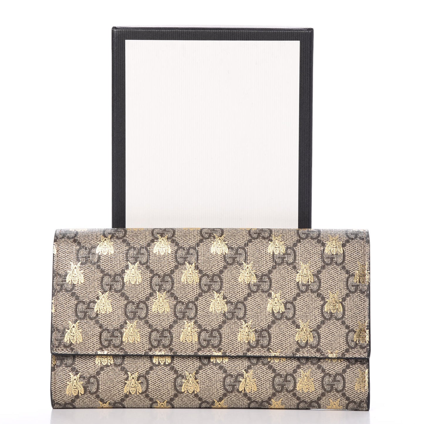 GG Supreme Monogram Bees Continental Wallet Beige Oro Black