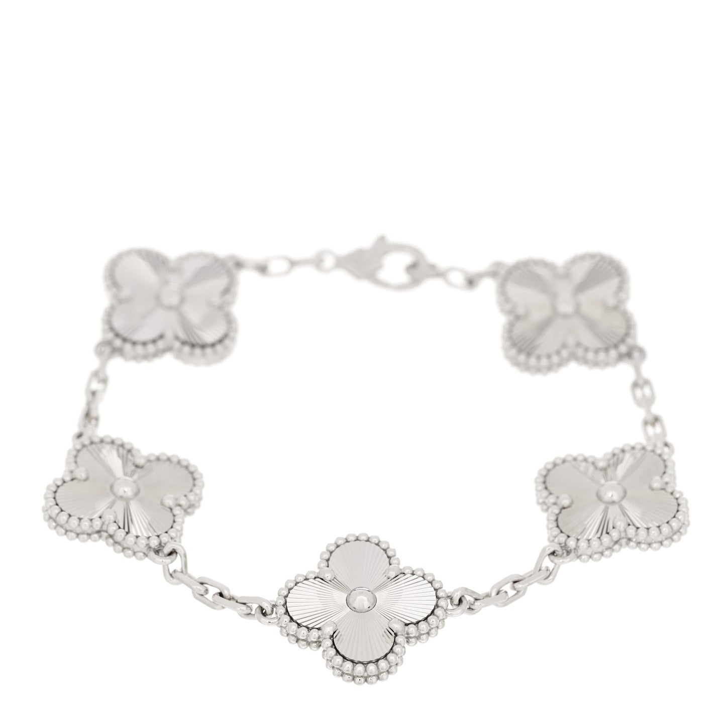 18K White Gold 5 Motifs Guilloche Vintage Alhambra Bracelet
