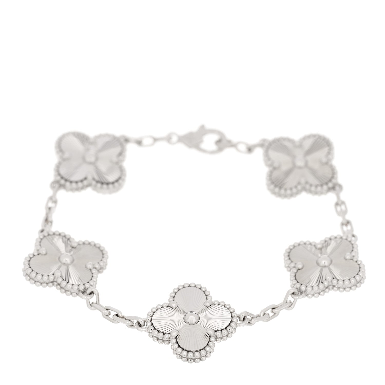 Van Cleef & Arpels 18K White Gold 5 Motifs Guilloche Vintage Alhambra Bracelet 1 of 5