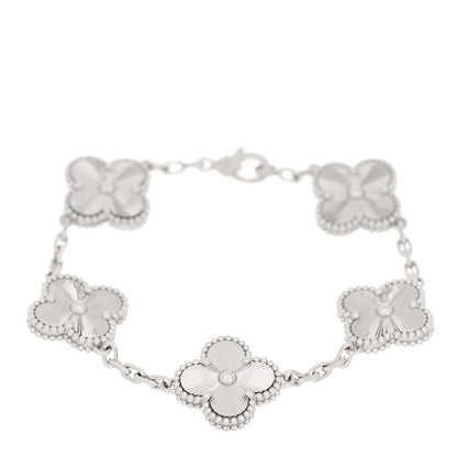 Van Cleef & Arpels 18K White Gold 5 Motifs Guilloche Vintage Alhambra Bracelet 1 of 5