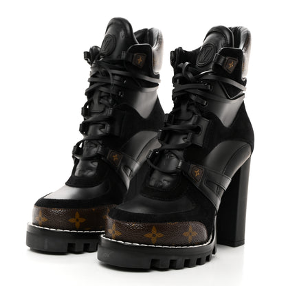 Louis Vuitton Suede Calfskin Monogram Star Trail Ankle Boots 36 Black 3 of 8