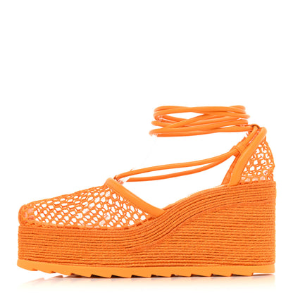Bottega Veneta Mesh Lambskin Sporty Web Stretch Ankle Tie Espadrilles 38 Tangerine 1 of 8