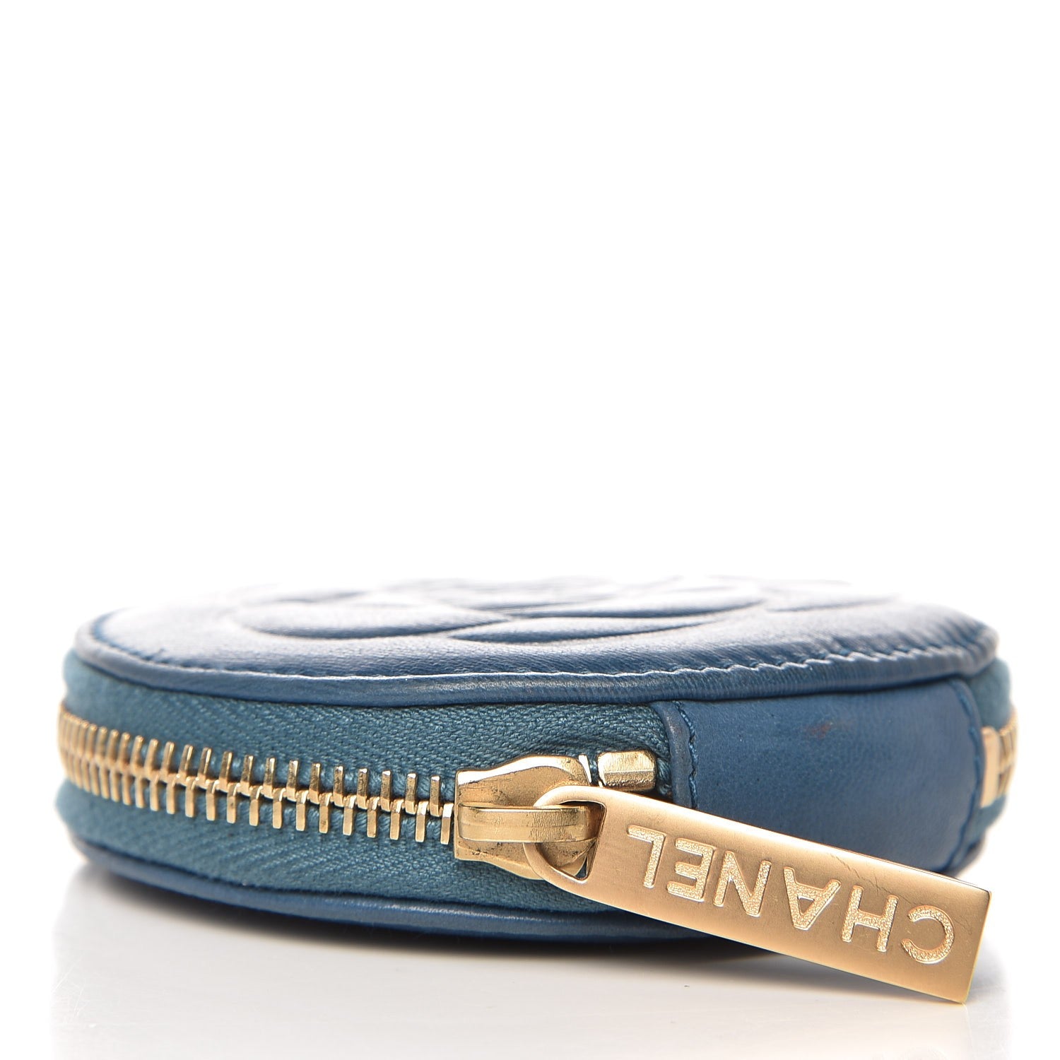 Chanel Lambskin Camellia Round CC Coin Purse Blue 4 of 7