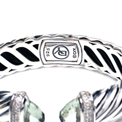 David Yurman Sterling Silver Prasiolite Diamond 16mm Waverly Bracelet 4 of 6