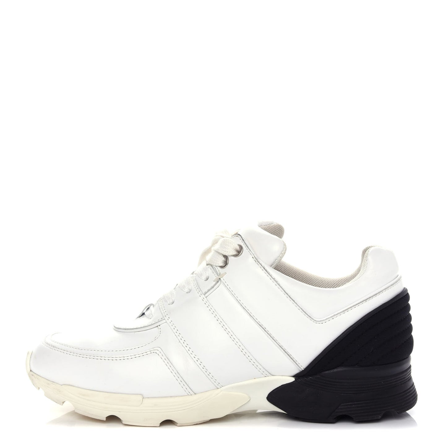 Calfskin Lambskin Womens CC Sneakers 38.5 White Black