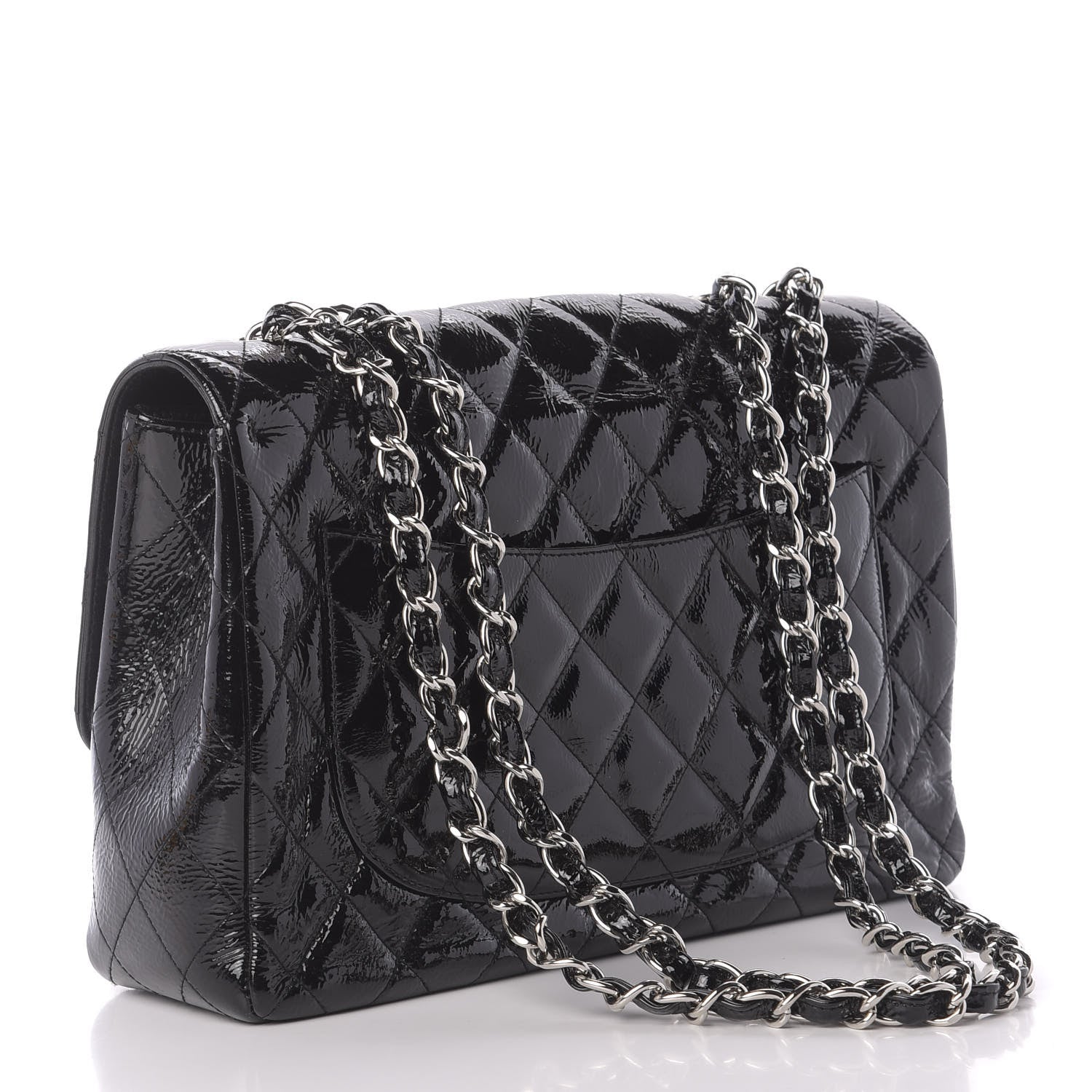 Chanel Distressed Patent Quilted Jumbo Single Flap Black 4 of 12