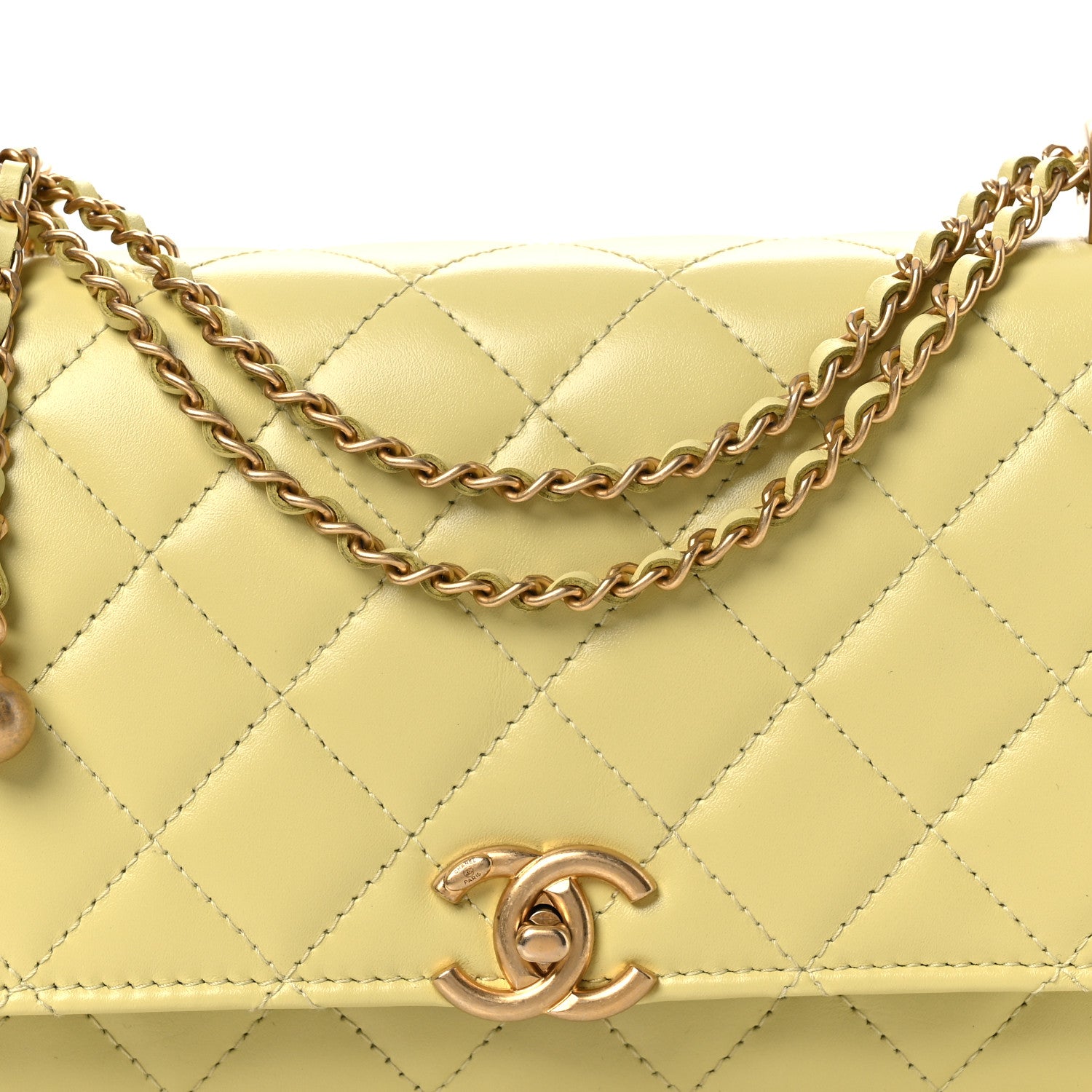 Chanel Calfskin Quilted Perfect Fit Wallet On Chain WOC Yellow 9 of 13