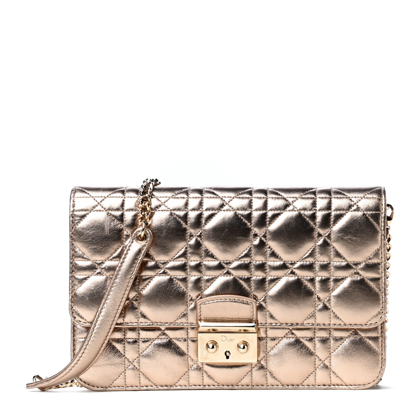 Metallic Lambskin Cannage Miss Dior Promenade Pouch Gold