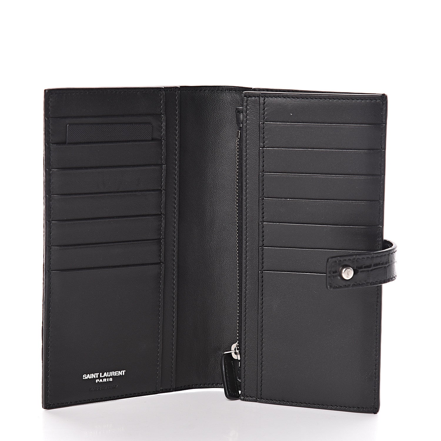Saint Laurent Calfskin Crocodile Embossed Sac De Jour Supple Continental Wallet Black 5 of 10