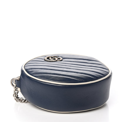 Gucci Azalea Calfskin Matelasse Diagonal Mini Torchon GG Marmont Round Shoulder Bag Blue Agata Mystic White 3 of 9