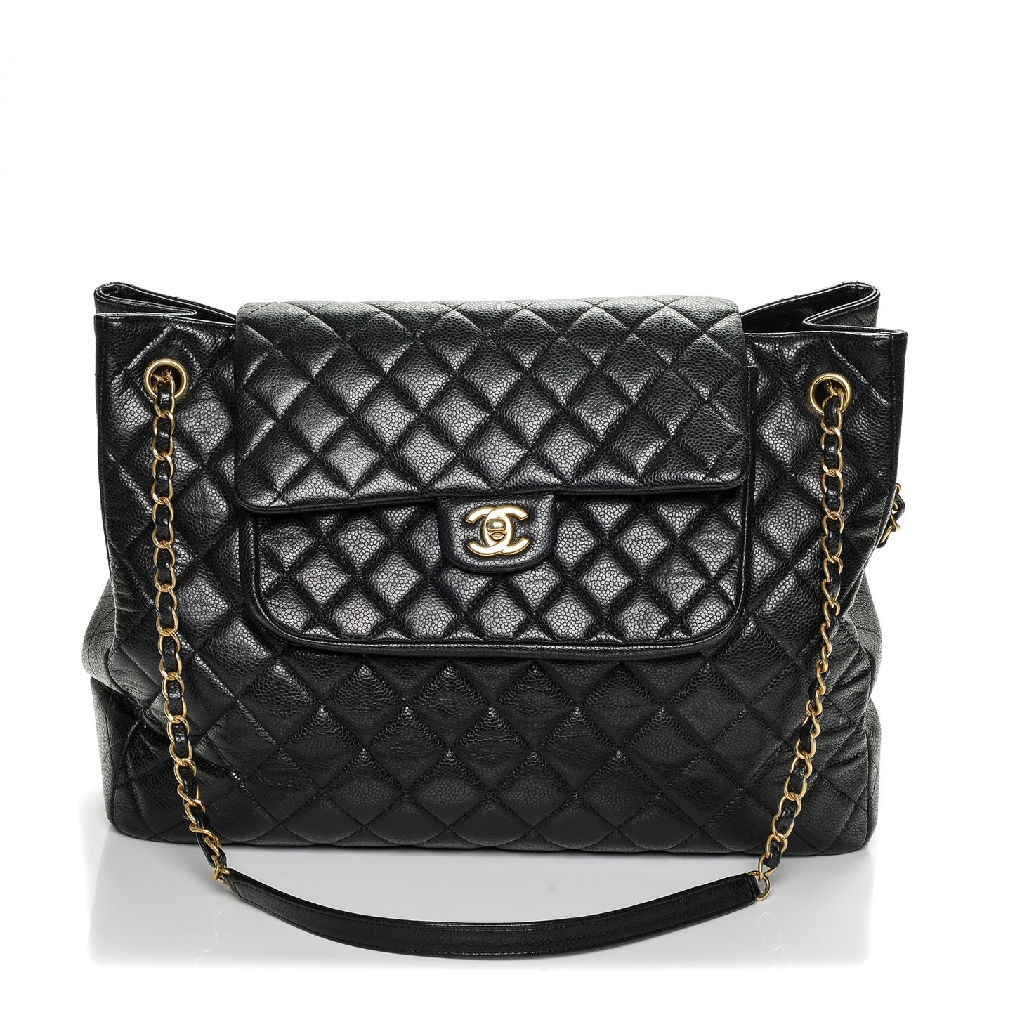 Caviar Quilted Flap Tote Black