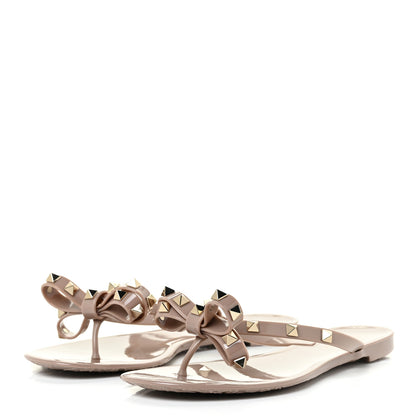 Valentino Garavani PVC Jelly Rockstud Bow Thong Sandals 38 Poudre 3 of 11