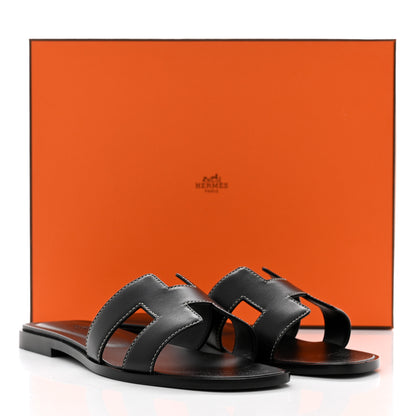 Hermes Box Calfskin Oran Sandals 37.5 Black 9 of 9