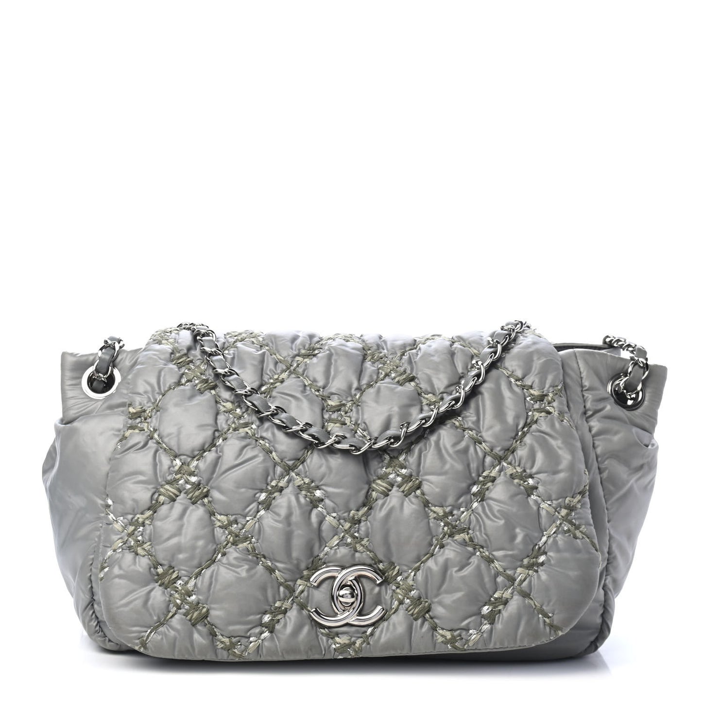 Nylon Quilted Tweed Stitch Bubble Flap Grey