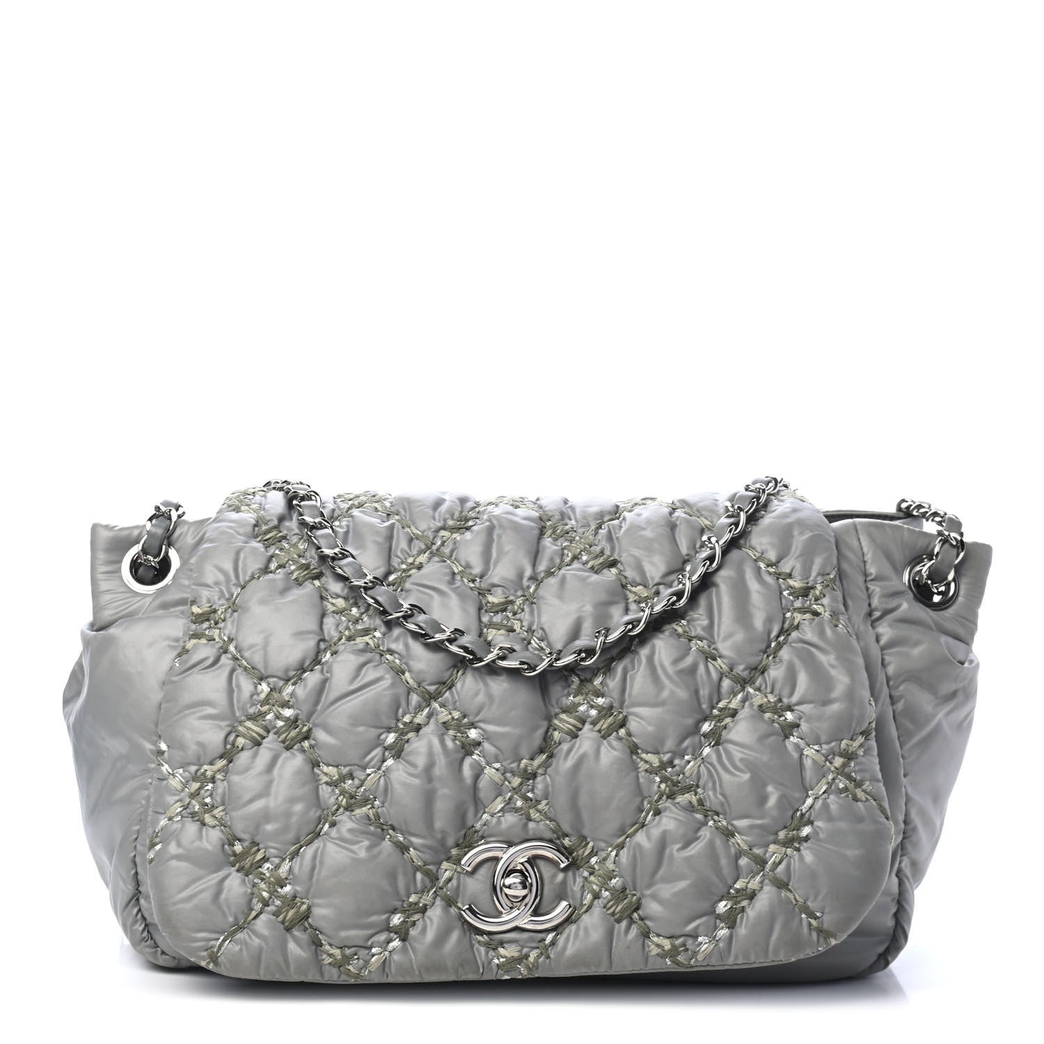 Chanel Nylon Quilted Tweed Stitch Bubble Flap Grey 1 of 5