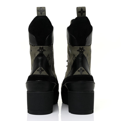 Louis Vuitton Suede Monogram Laureate Platform Desert Boots 37 Kaki Black 5 of 10