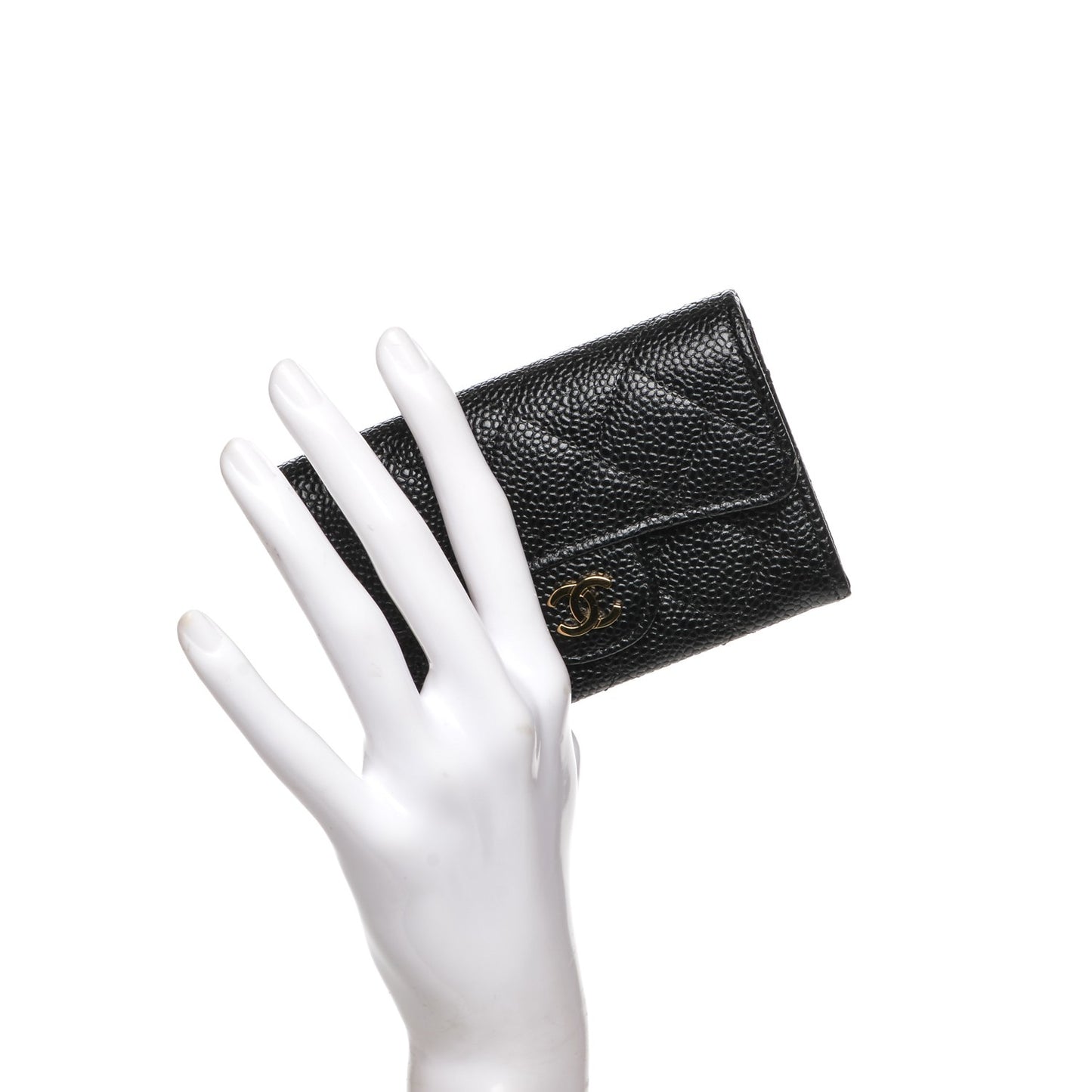 Caviar Quilted Flap Card Holder Black
