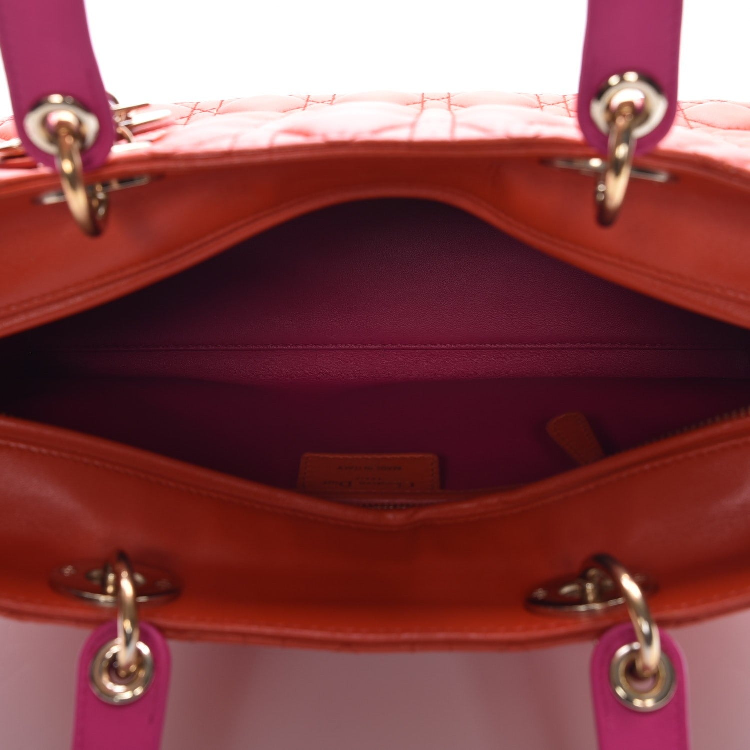 Christian Dior Lambskin Cannage Large Bi-Color Lady Dior Orange Fuchsia 9 of 17