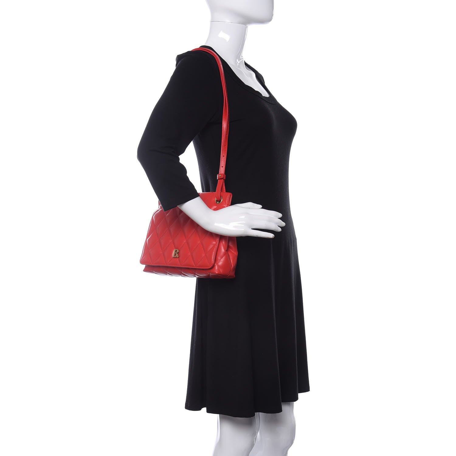 Balenciaga Nappa Calfskin Quilted Medium Touch B Shoulder Bag Bright Red 2 of 11