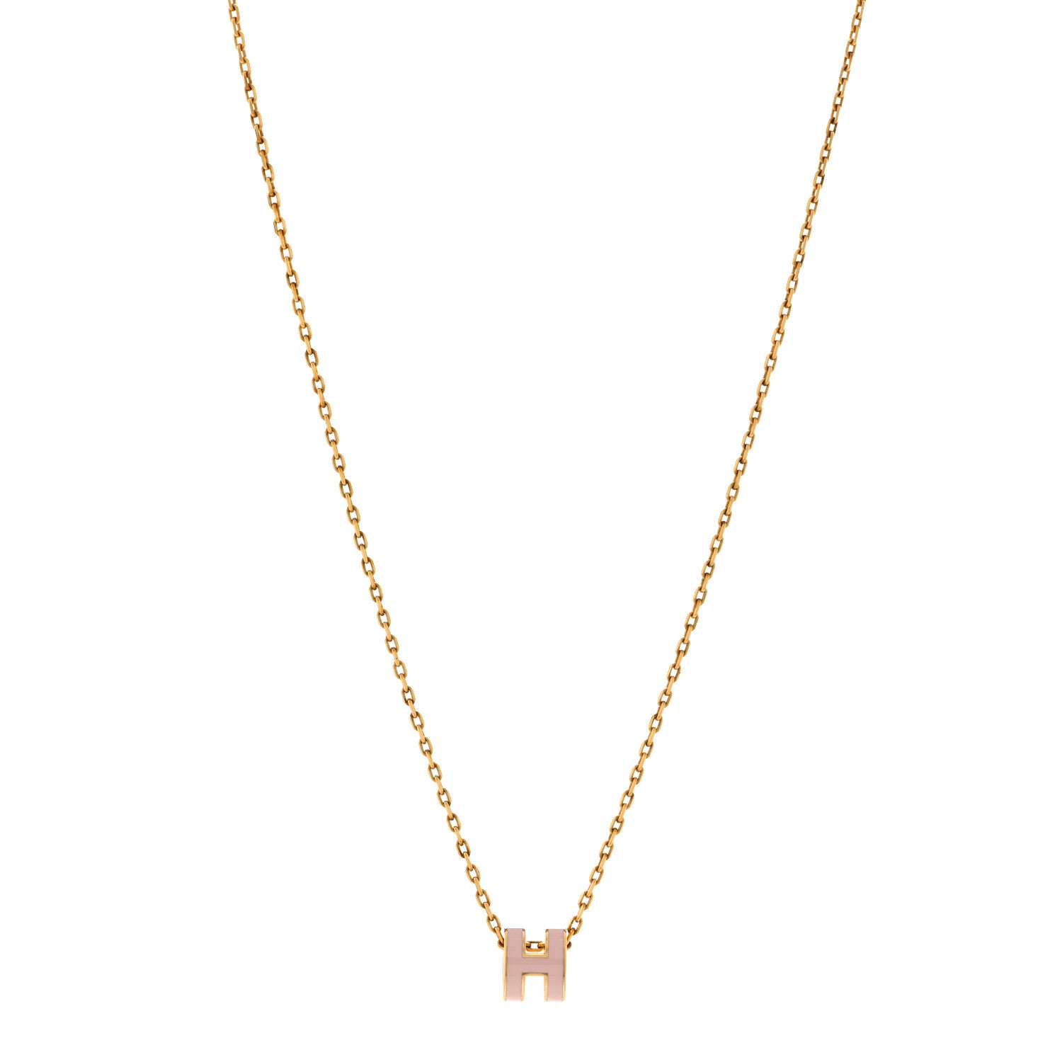 Hermes Lacquered Gold Mini Pop H Pendant Necklace Rose Dragee 1 of 7