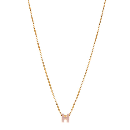 Hermes Lacquered Gold Mini Pop H Pendant Necklace Rose Dragee 1 of 7