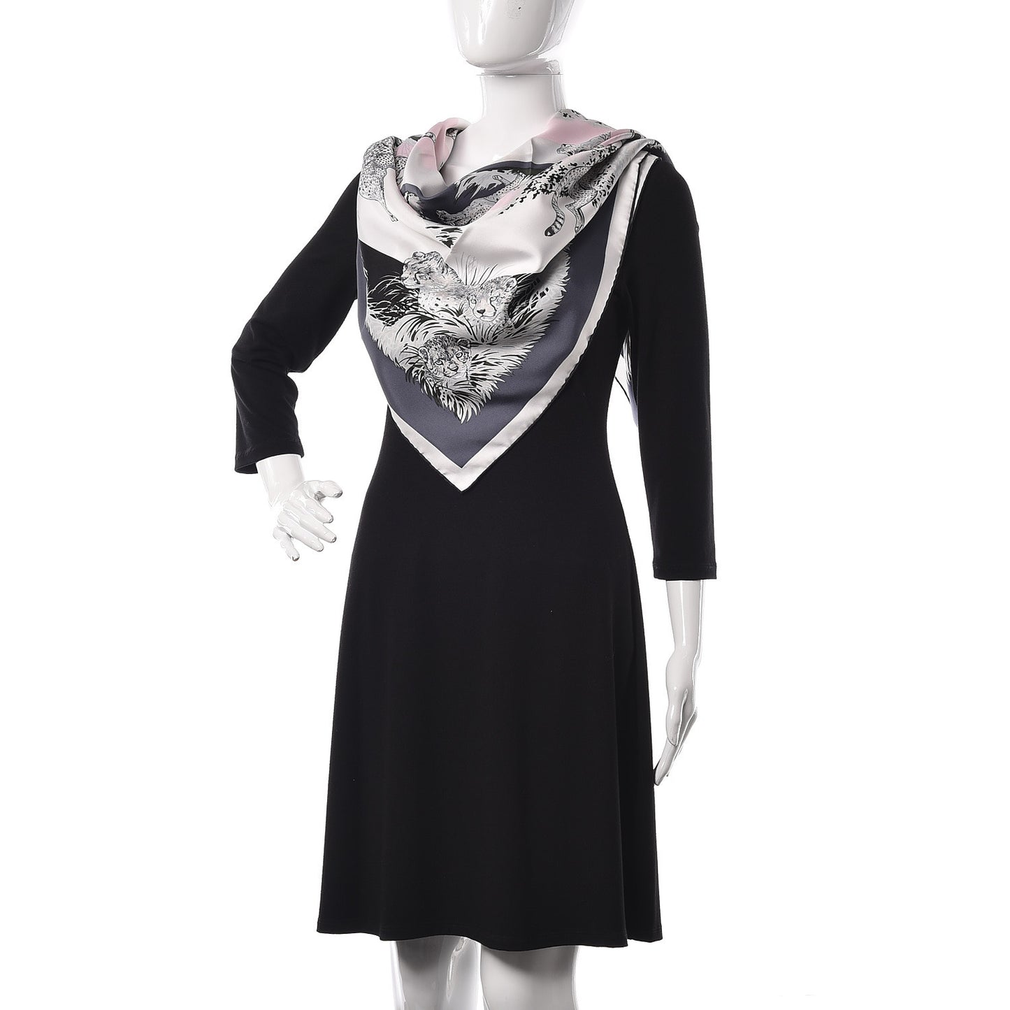Silk Guepards Scarf 90 Gris Fonce White Rose Pale