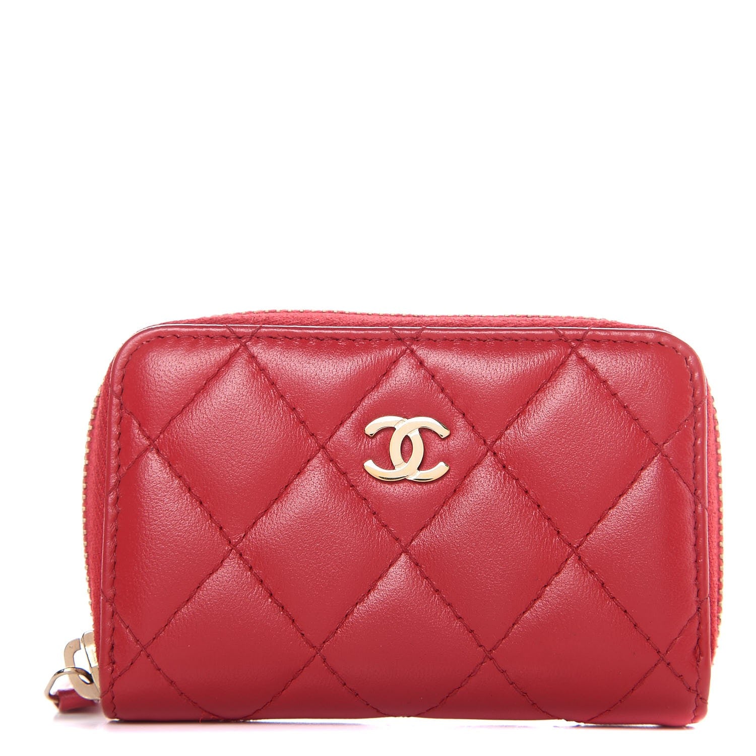 Chanel Lambskin Quilted Zip Around Coin Purse Wallet Dark Pink 1 of 7