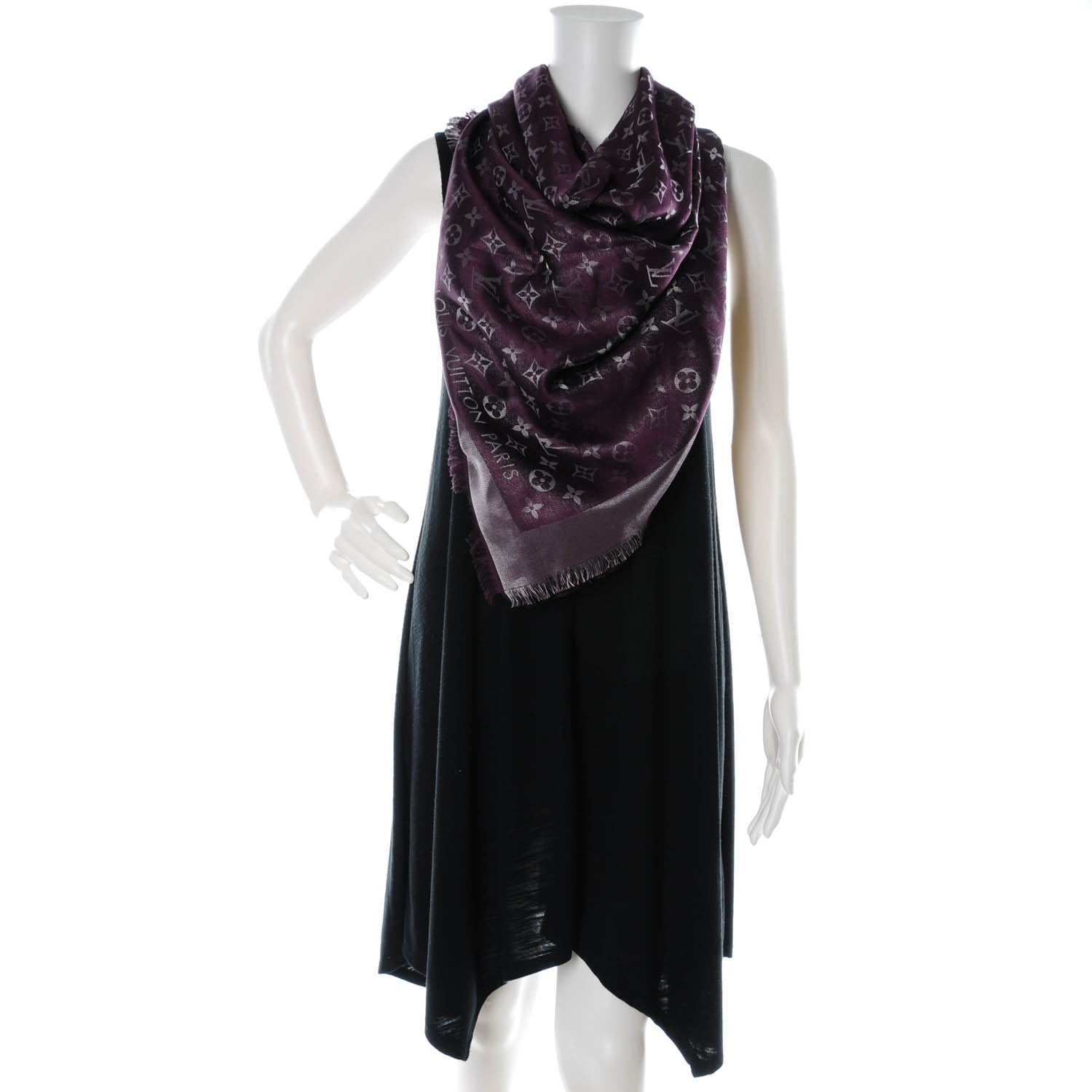 Louis Vuitton Silk Lurex Wool Monogram Shine Shawl Amarante 2 of 5
