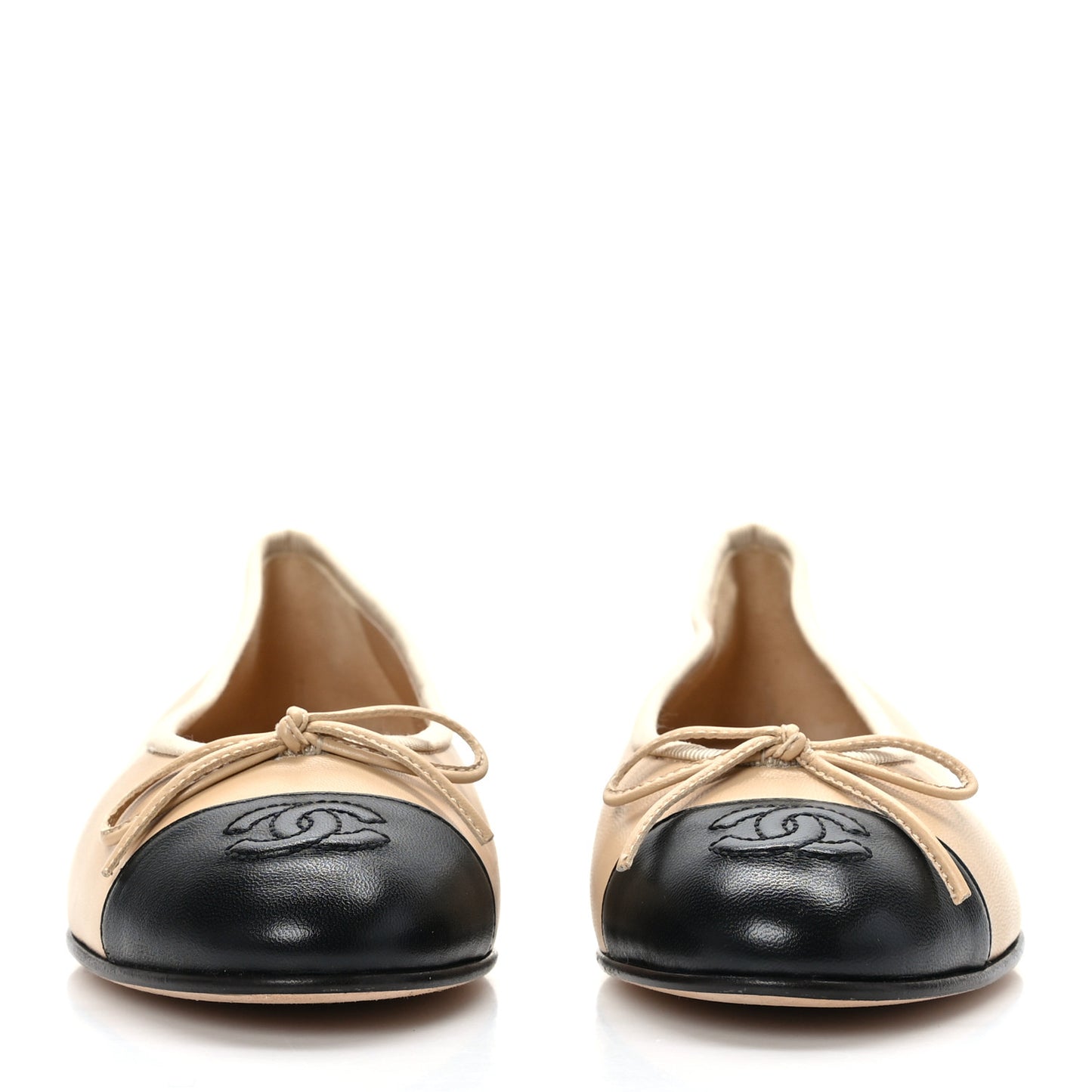 Lambskin Cap Toe CC Ballerina Flats 36 Beige Black