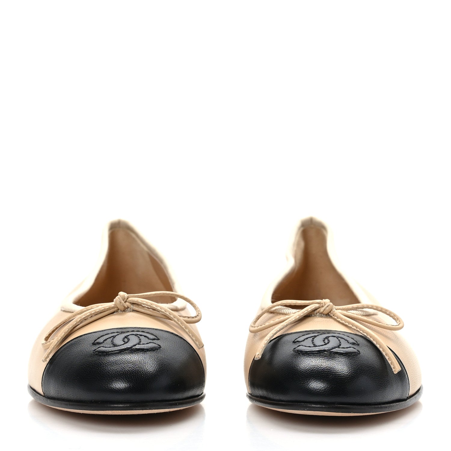 Chanel Lambskin Cap Toe CC Ballerina Flats 36 Beige Black 2 of 8