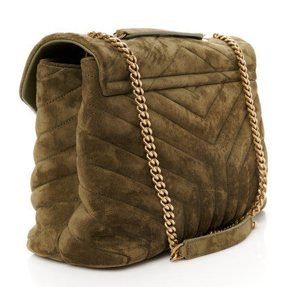 Saint Laurent Suede Y Quilted Monogram Medium Loulou Chain Satchel Loden Green 3 of 11
