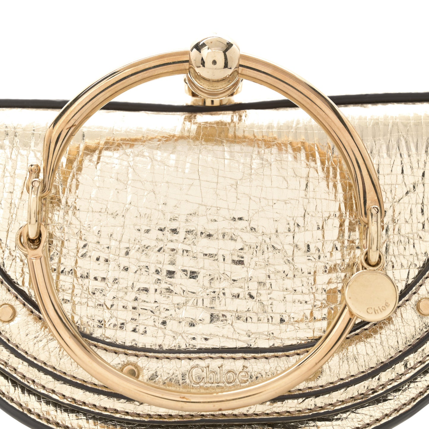 Metallic Calfskin Small Nile Bracelet Minaudiere Bag Gold